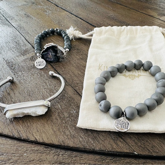 3 Kinsley Armelle bracelets. Elastic and cuff bracelets. Gray. - Picture 1 of 2